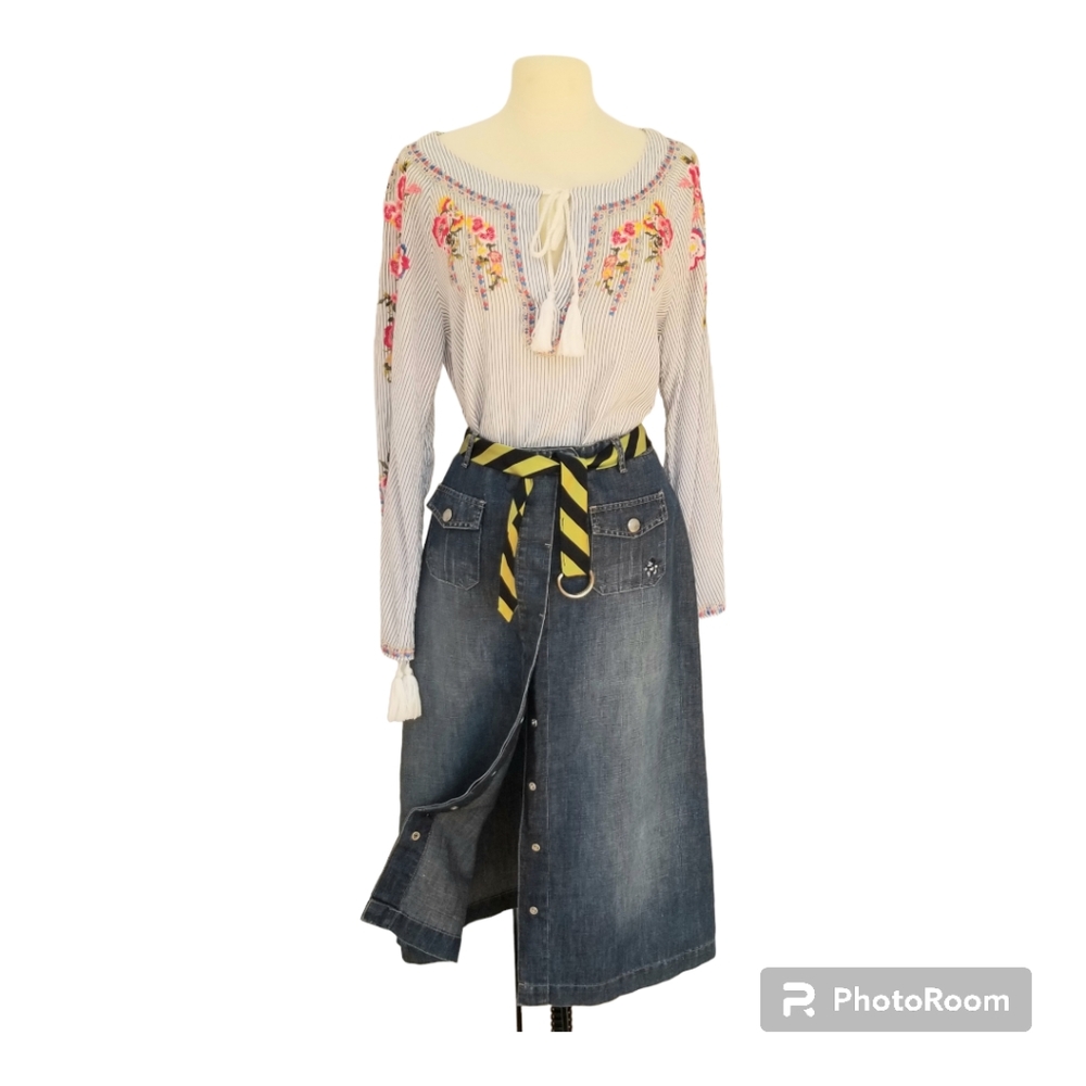 RARE VTG Donaldson The Walt Disney Co. Denim Midi Length Denim Skirt Sz 6 /40 - Picture 2 of 12